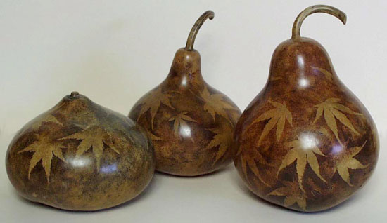 Three Maple Leaf Painted Gourds