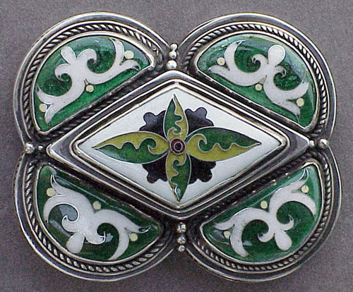 Green Lunnete Cloisonne Brooch