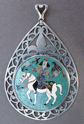 Persian Falconer Enamel Pendant